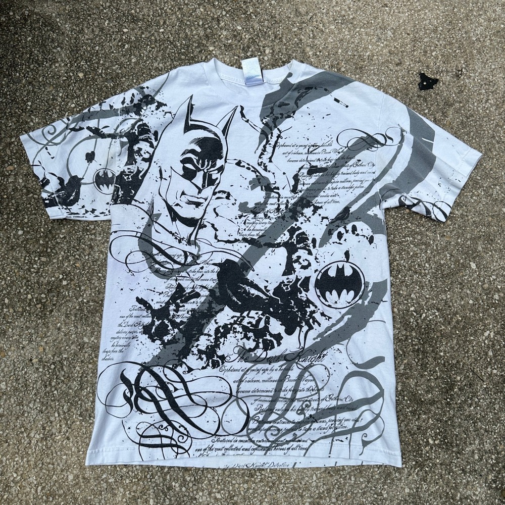 2008 Batman The Dark Knight AOP Graphic T-Shirt Mens Large White DC
